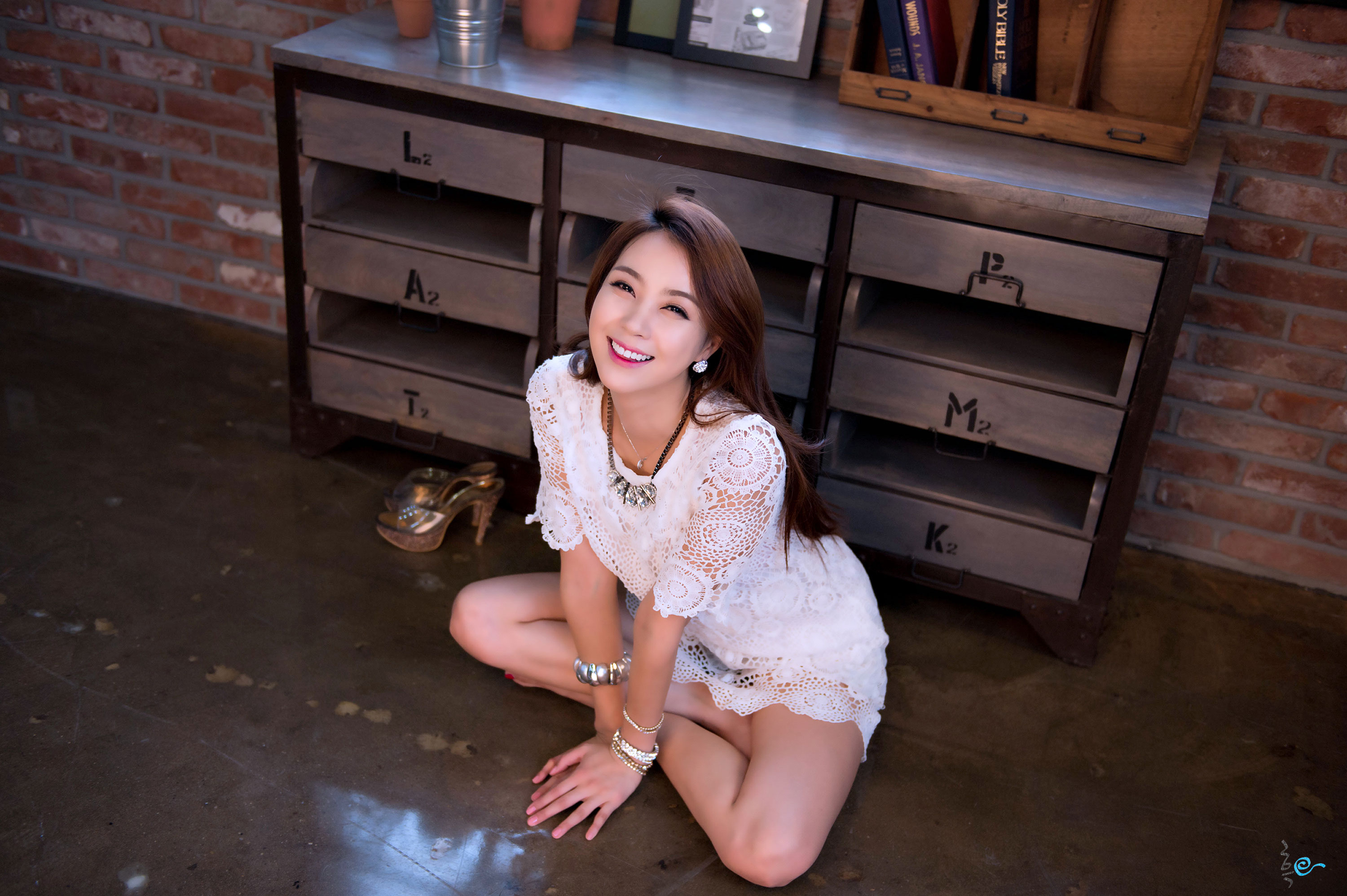 Ju Da Ha white lace dress studio photoshoot